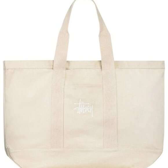 Stussy Extra Large Canvas Workwear Cream Latte Tote Bag New Fits 3 Shoe Boxes - Picture 1 of 3